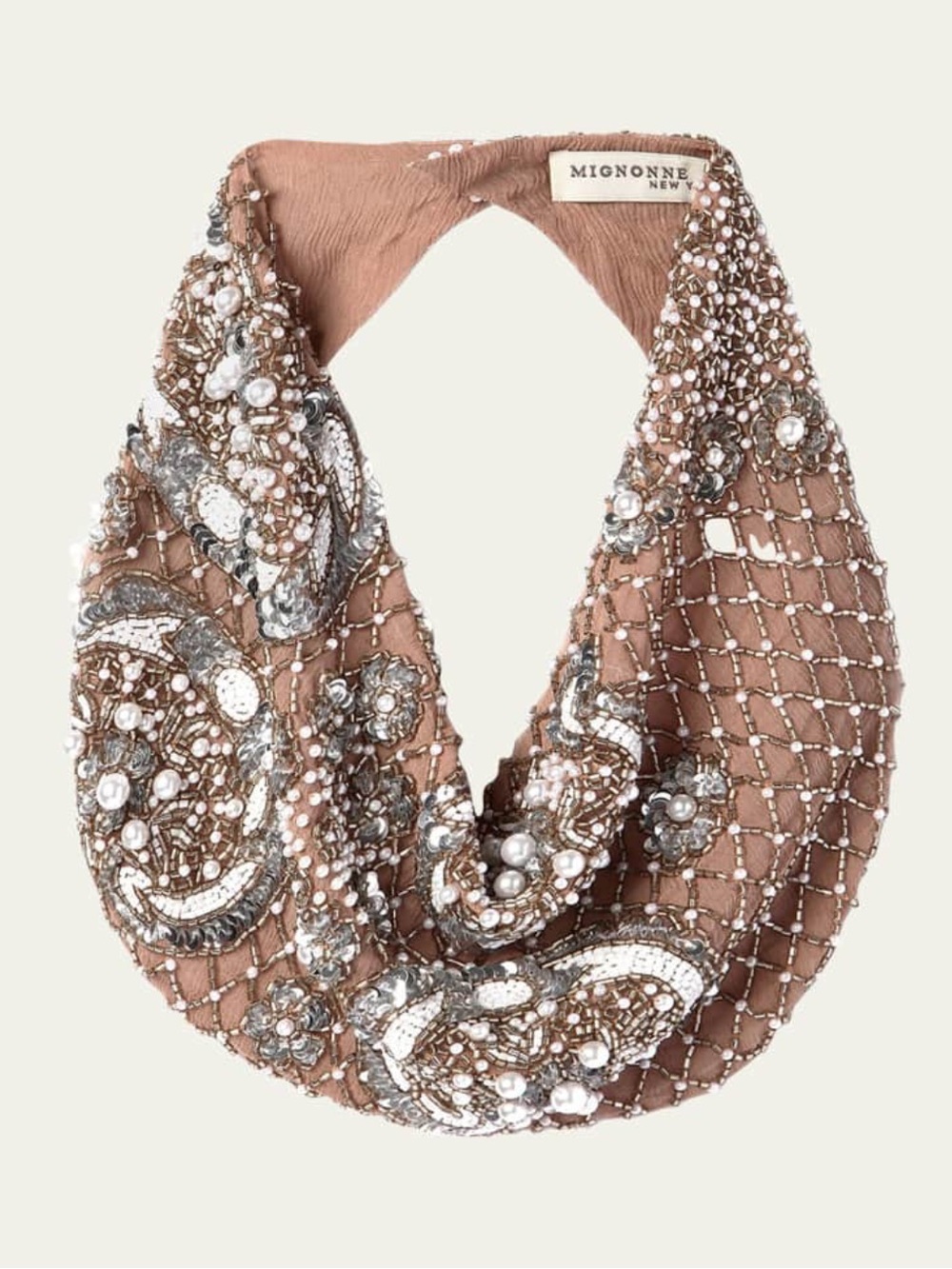 Mignonne Gavigan Blush Beaded Scarf Necklace with Pearl & Silver Accents